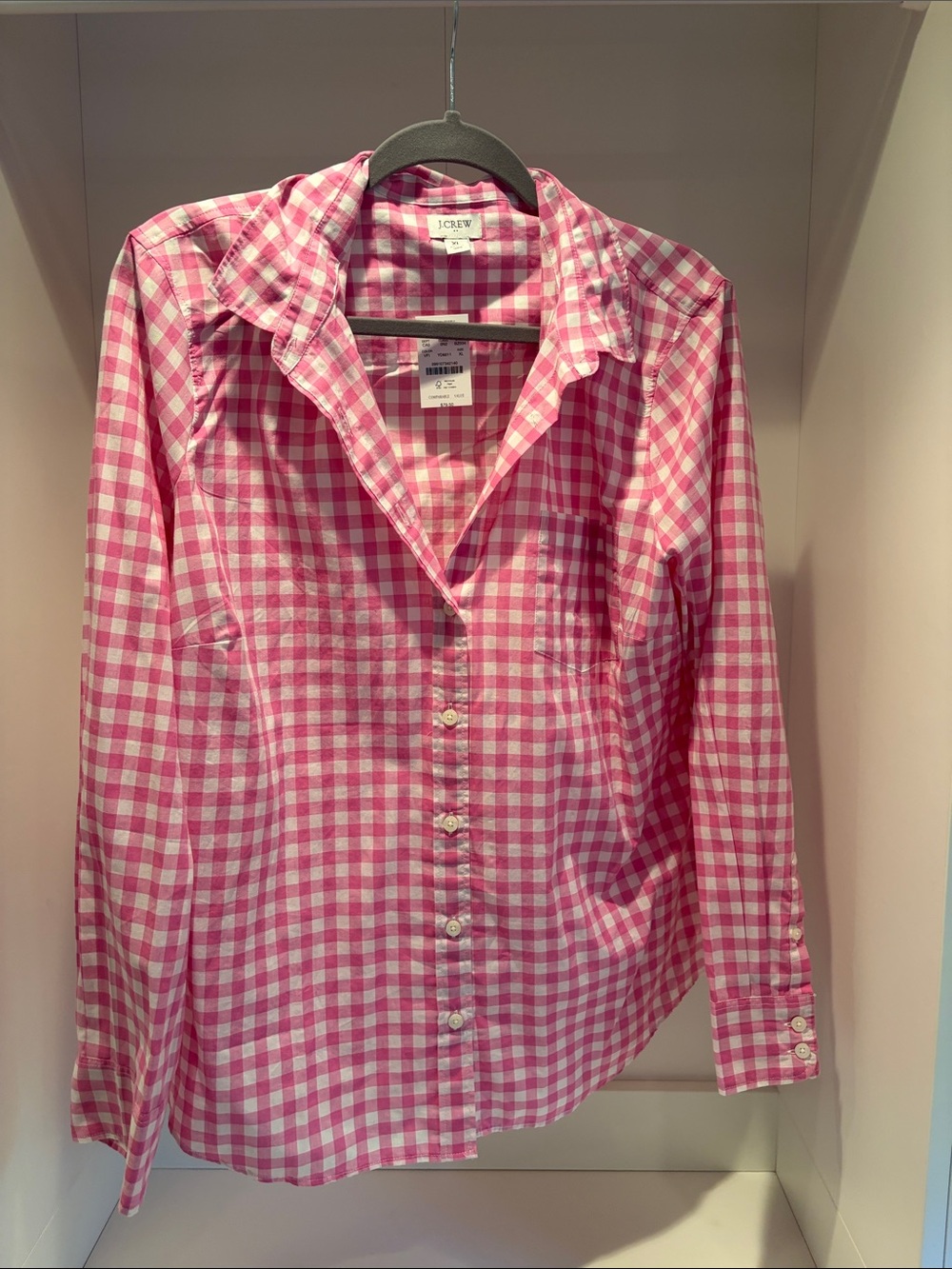 J. Crew Pink and White Gingham Button-Down Shirt